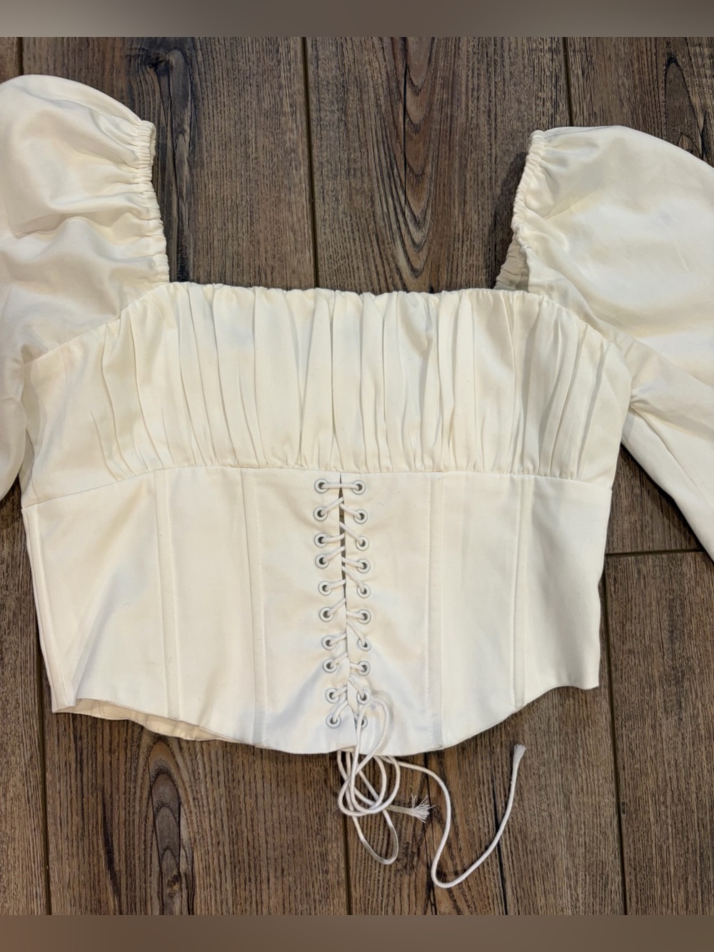 Princess Polly White Lace Up Corset Top Puff Sleeve Crop Blouse US 6 - Picture 4 of 13